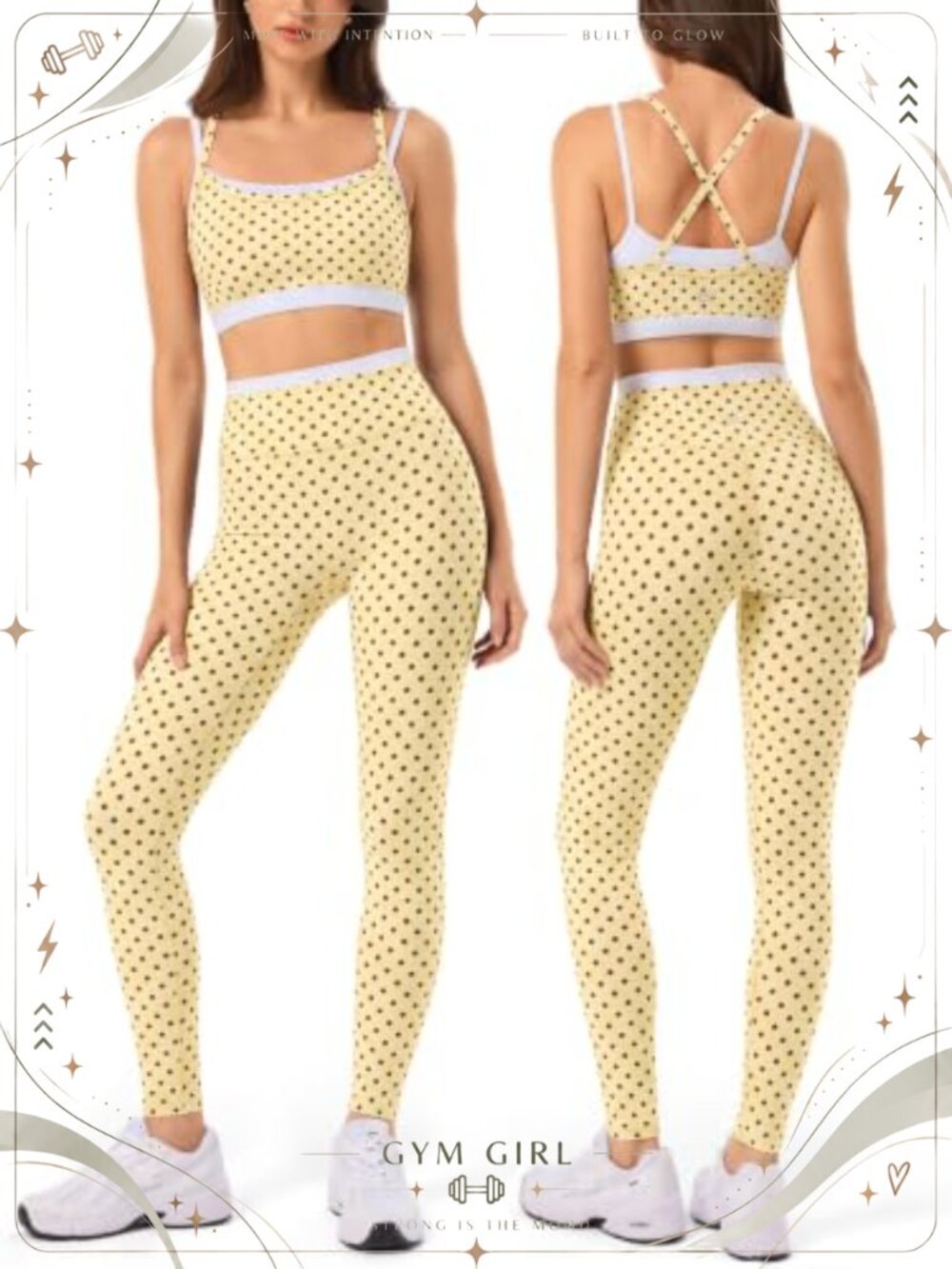Women's 2-Piece Workout Set Polka Dot Sports Bra & Leggings Gym Pilates